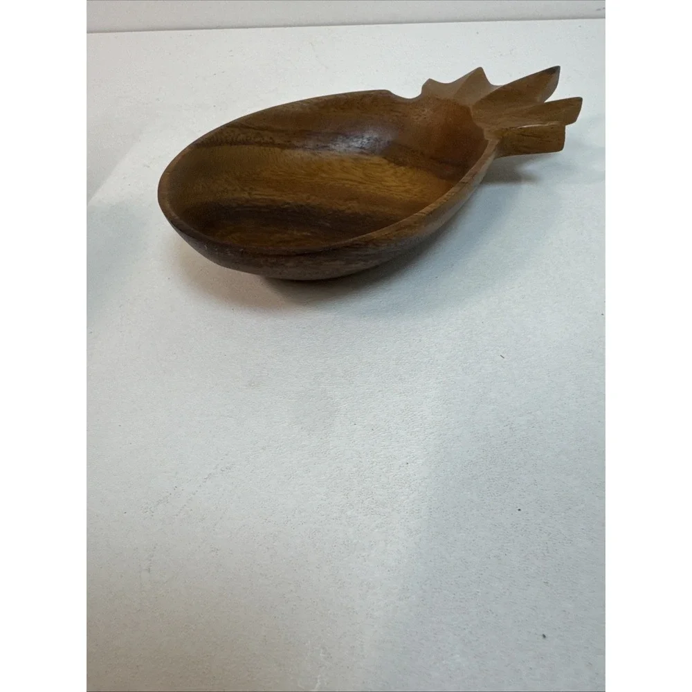 Vintage Wood Pineapple Shape‎ Bowl Made in Philippines 8 x 4.25 Hand Crafted